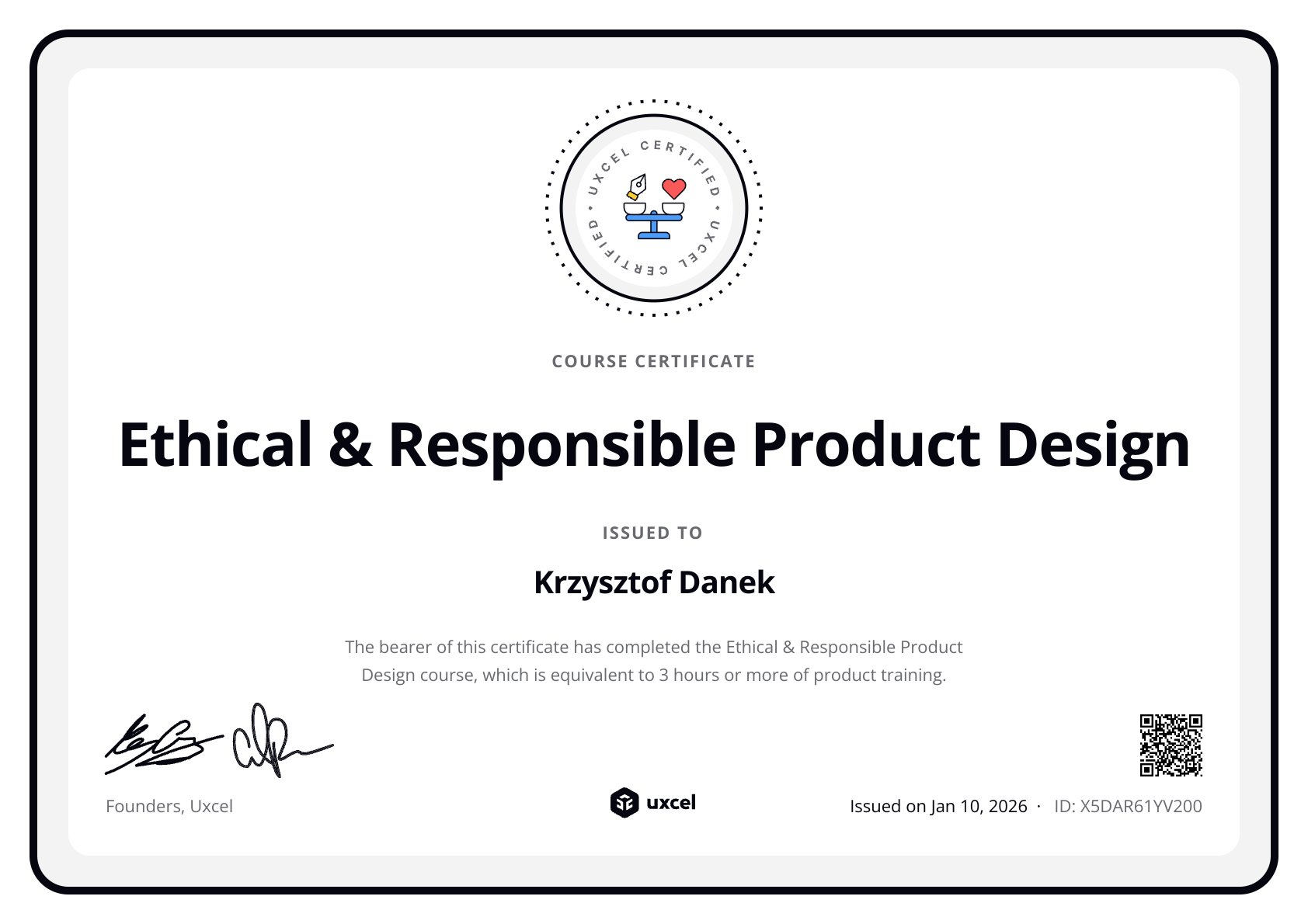 Krzysztof Danek's certificate